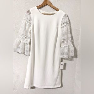 Donna Ricco White Embroidered Sleeve Shift Dress Size 8